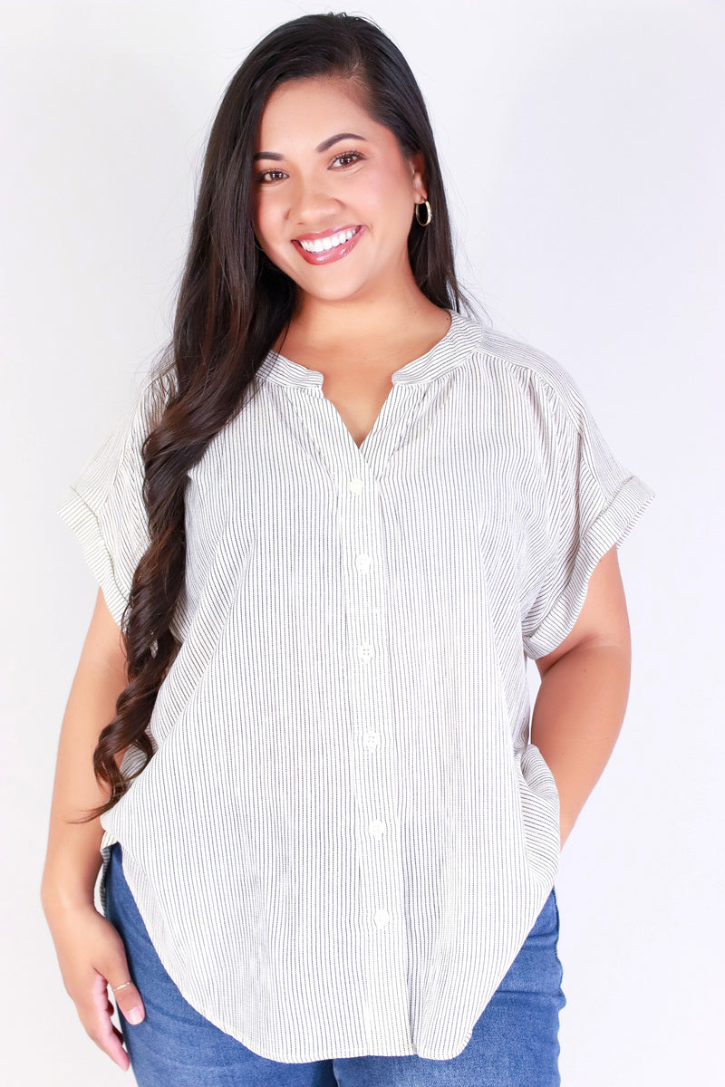 Jeans Warehouse Hawaii - PLUS PRINTED S/S - STRIPED OUT TOP | By ACTIVE USA
