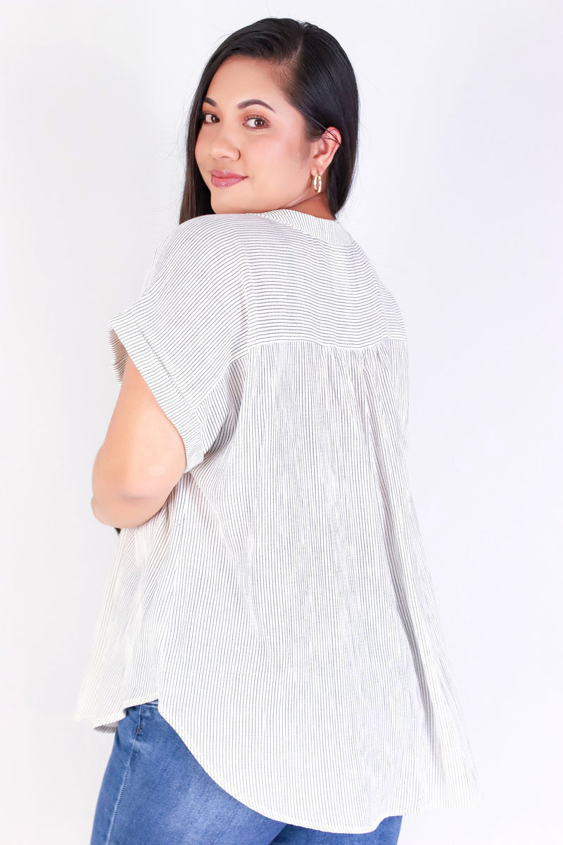 Jeans Warehouse Hawaii - PLUS PRINTED S/S - STRIPED OUT TOP | By ACTIVE USA