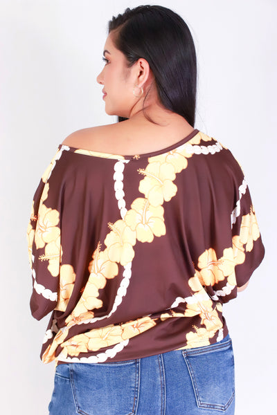 Jeans Warehouse Hawaii - PLUS PRINTED S/S - HIBISCUS PIKAKE DOLMAN TOP | By LUZ