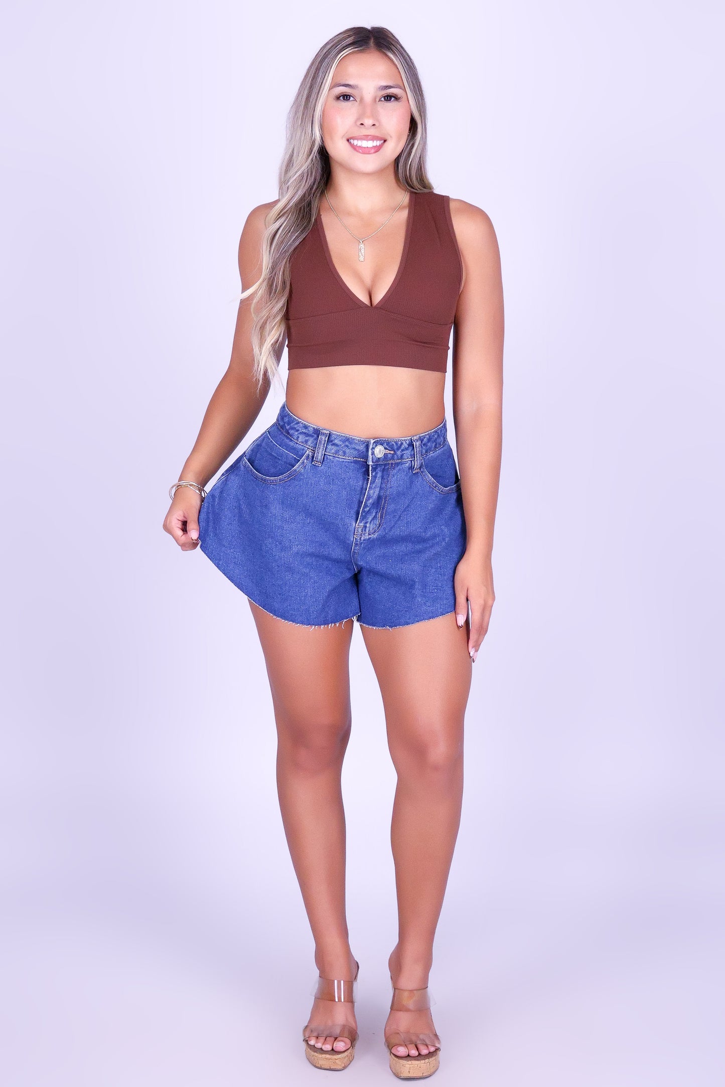 SEASIDE FLARE DENIM SHORTS