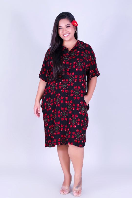 ANTHURIUM QUILT BUTTON DOWN DRESS