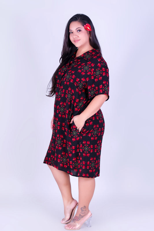 ANTHURIUM QUILT BUTTON DOWN DRESS
