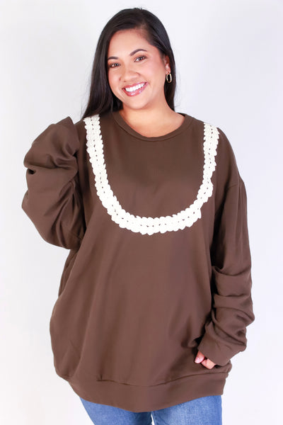Jeans Warehouse Hawaii - PLUS SOLID LONG SLV TOPS - DOUBLE STRAND PIKAKE LEI SWEATER | By ROCK & ROSE BY CHERIE