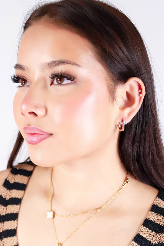 CROSS HUGGIE EARRINGS