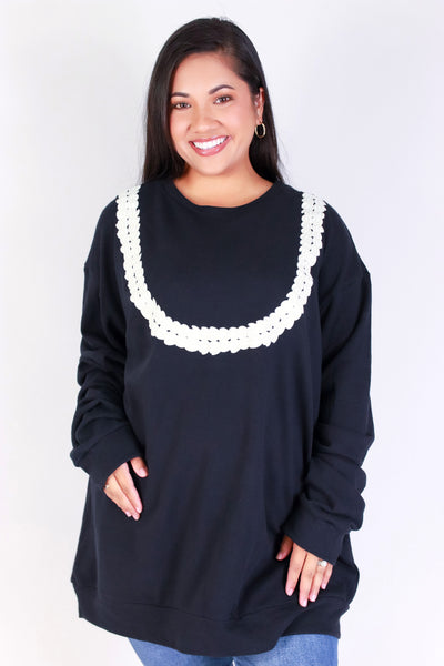 Jeans Warehouse Hawaii - PLUS SOLID LONG SLV TOPS - DOUBLE STRAND PIKAKE LEI SWEATER | By ROCK & ROSE BY CHERIE