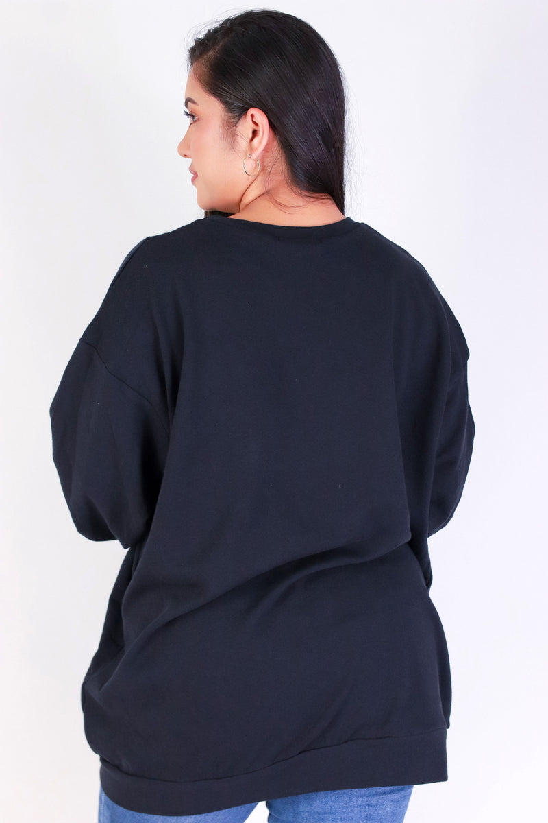 Jeans Warehouse Hawaii - PLUS SOLID LONG SLV TOPS - DOUBLE STRAND PIKAKE LEI SWEATER | By ROCK & ROSE BY CHERIE