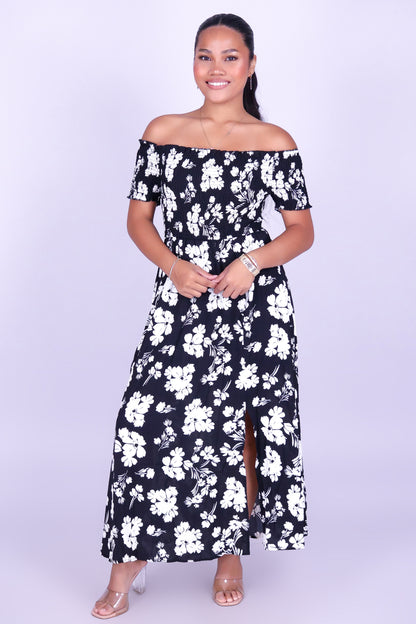 WHISPERING BLOOM OFF SHOULDER MAXI DRESS