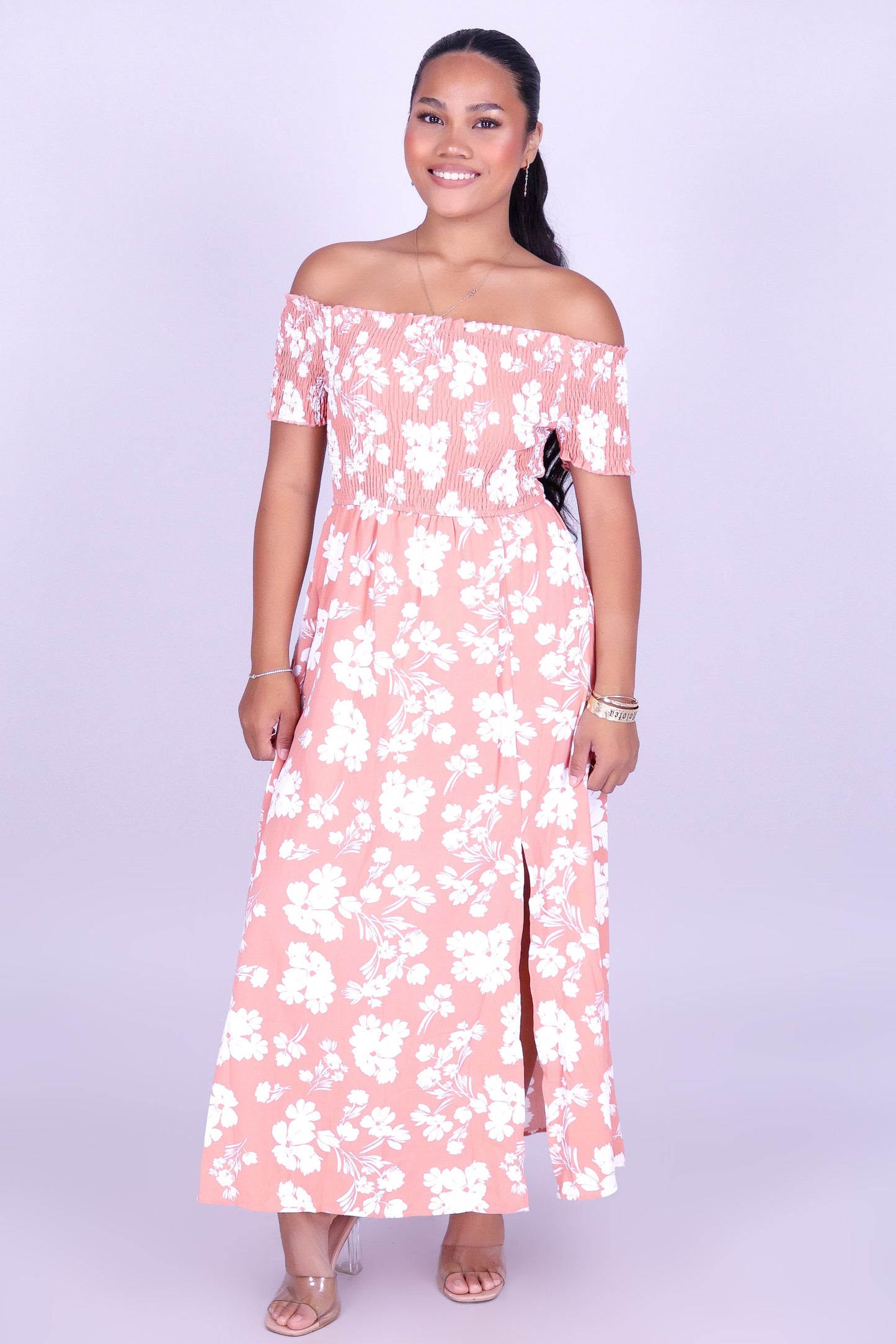 WHISPERING BLOOM OFF SHOULDER MAXI DRESS