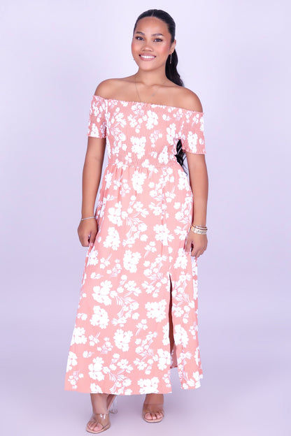 WHISPERING BLOOM OFF SHOULDER MAXI DRESS