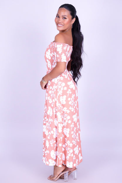 WHISPERING BLOOM OFF SHOULDER MAXI DRESS