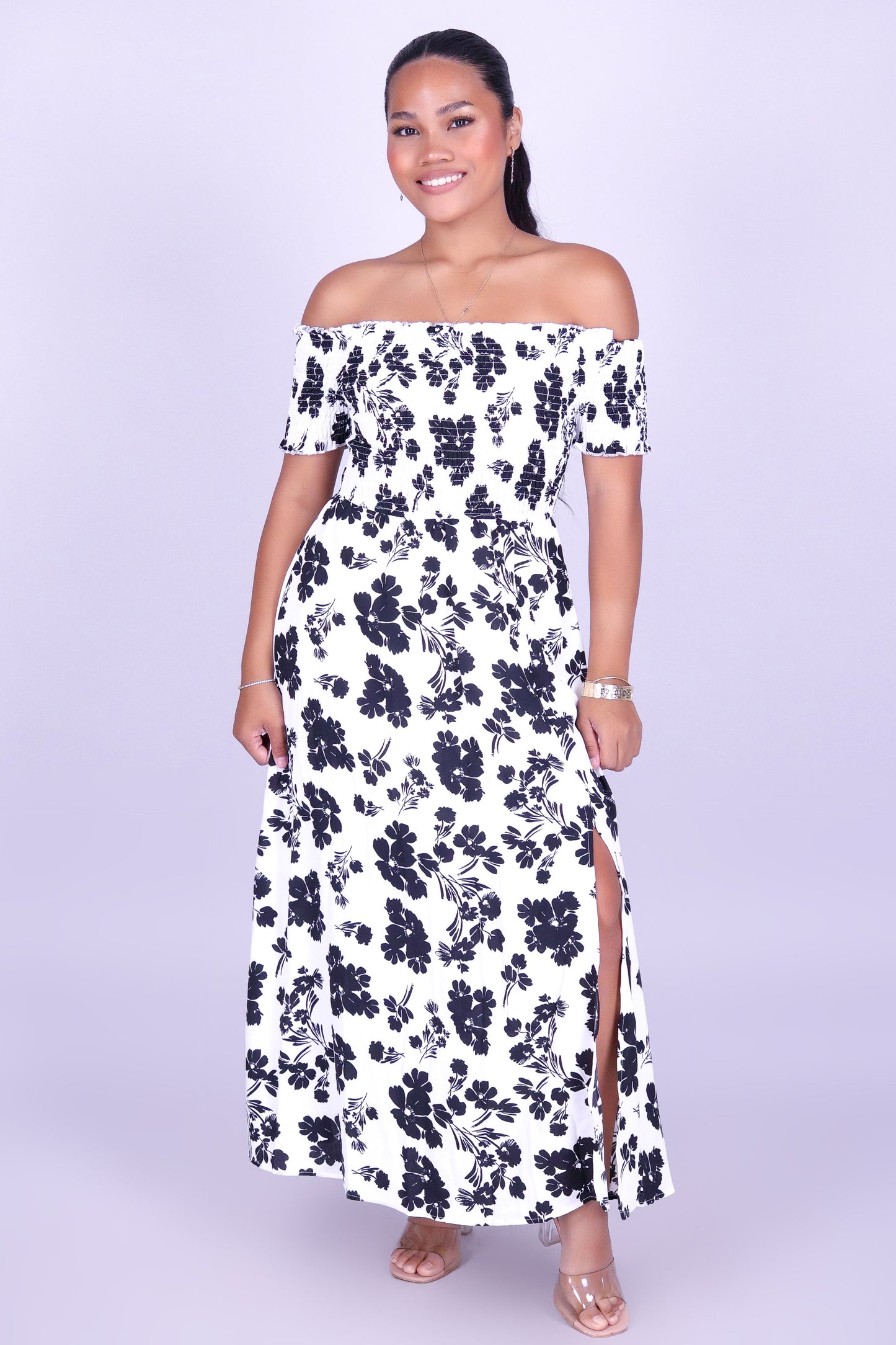 WHISPERING BLOOM OFF SHOULDER MAXI DRESS