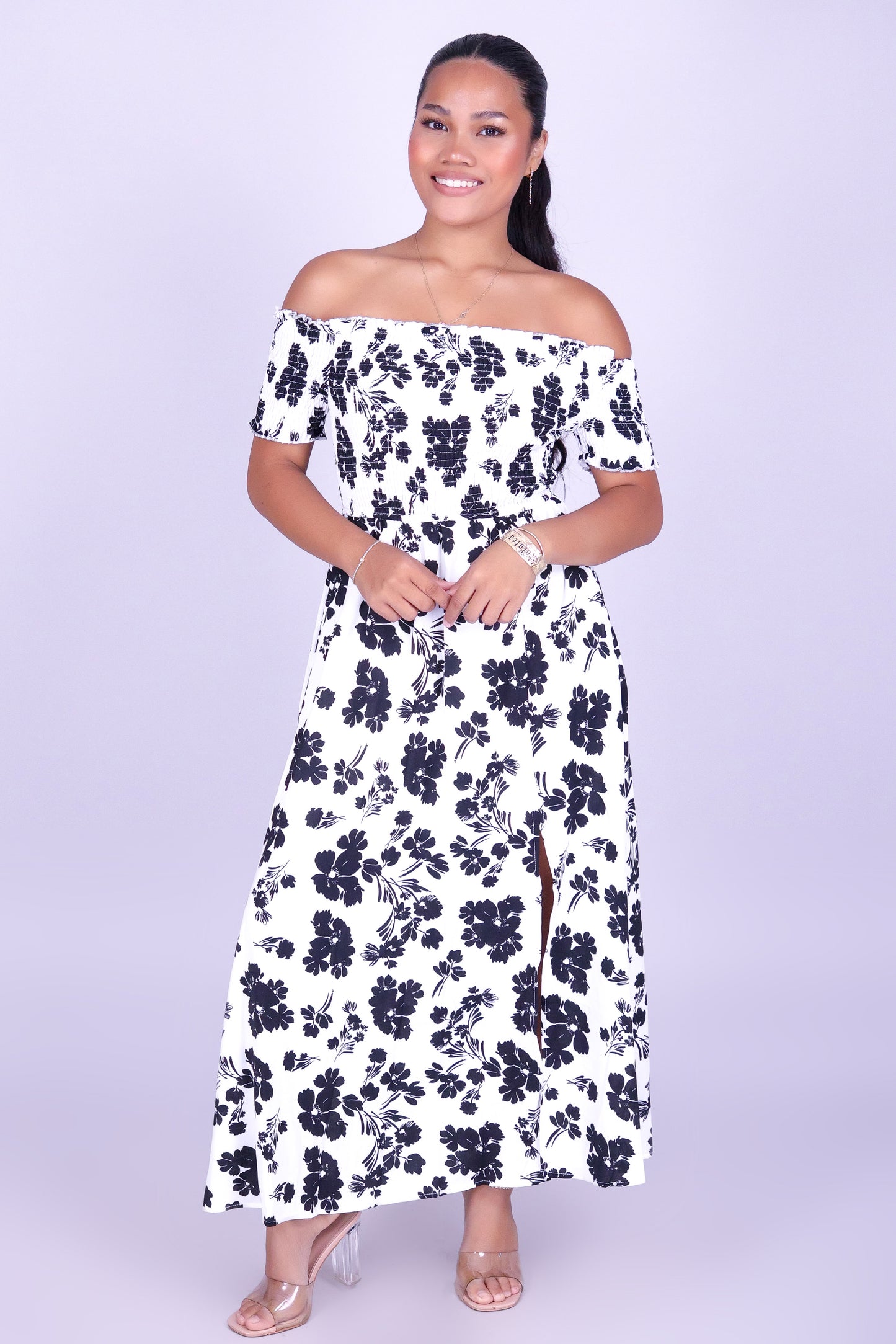 WHISPERING BLOOM OFF SHOULDER MAXI DRESS