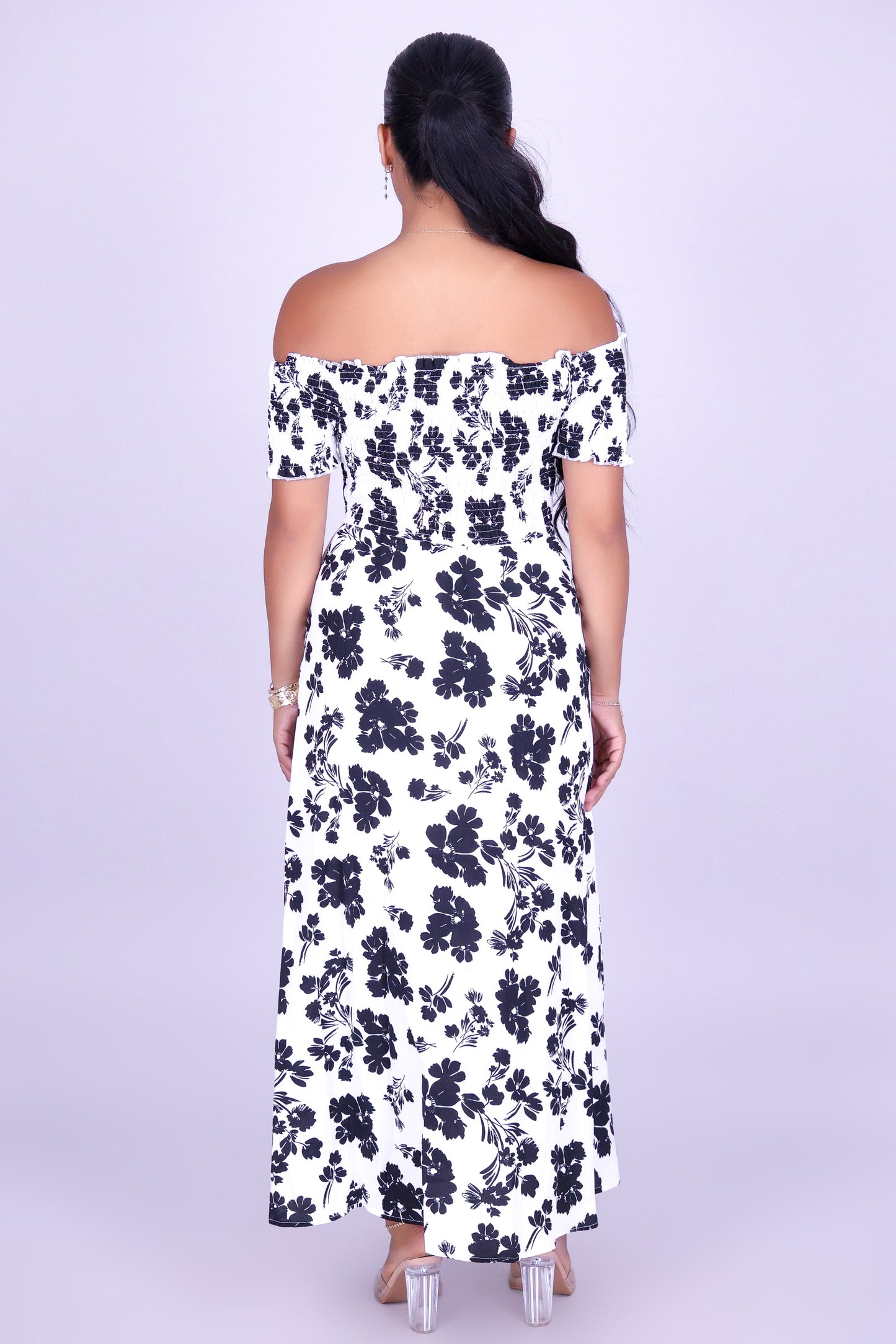 WHISPERING BLOOM OFF SHOULDER MAXI DRESS
