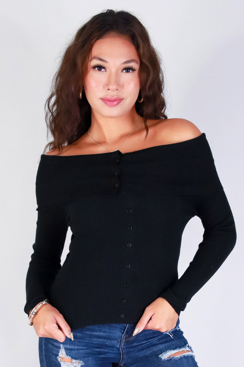 Jeans Warehouse Hawaii - SOLID LONG SLV TOPS - COZY BUT CUTE OFF SHOULDER TOP | By STYLE MELODY