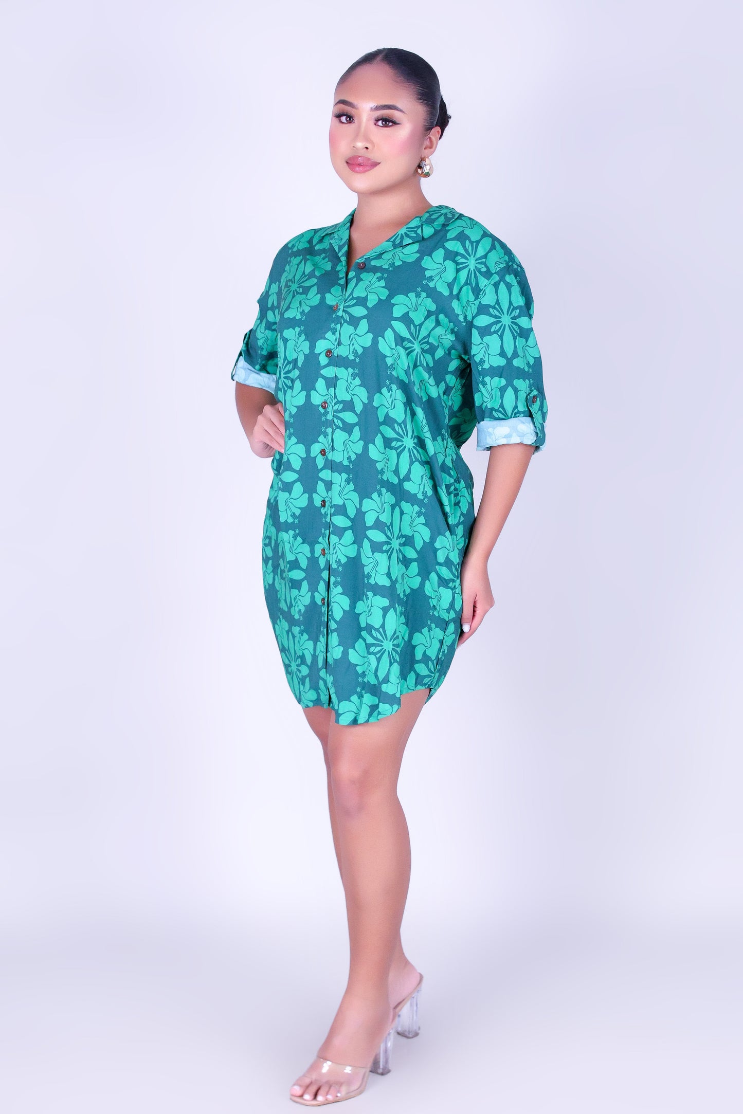 HIBISCUS QUILT BUTTON DOWN DRESS