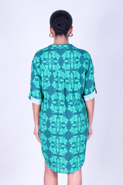 HIBISCUS QUILT BUTTON DOWN DRESS