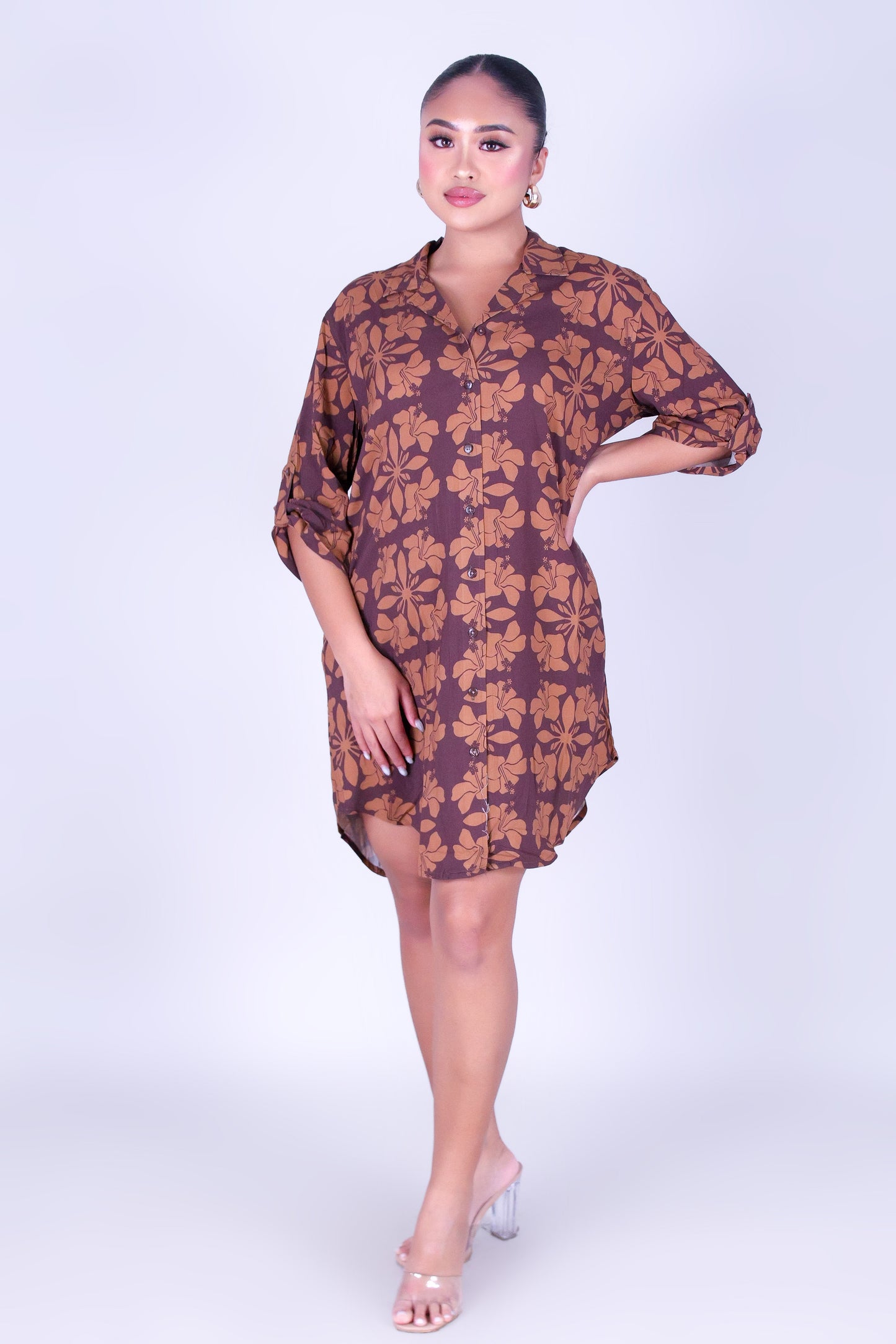 HIBISCUS QUILT BUTTON DOWN DRESS