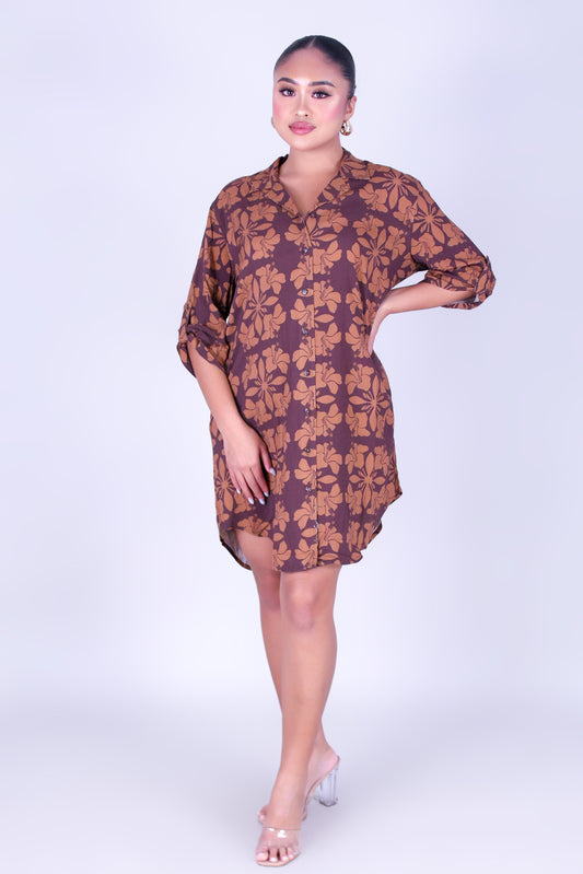 HIBISCUS QUILT BUTTON DOWN DRESS