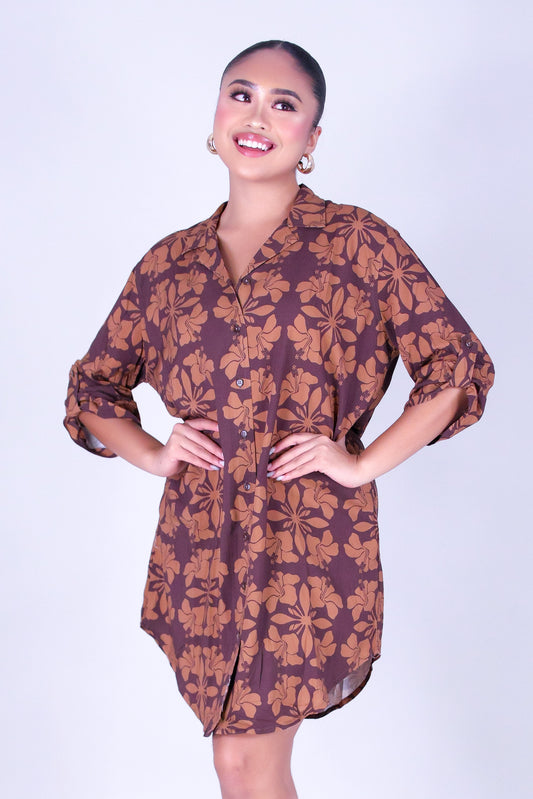 HIBISCUS QUILT BUTTON DOWN DRESS
