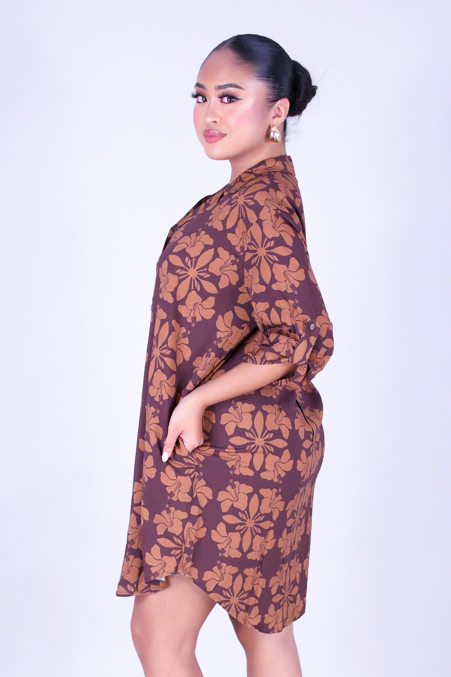 HIBISCUS QUILT BUTTON DOWN DRESS