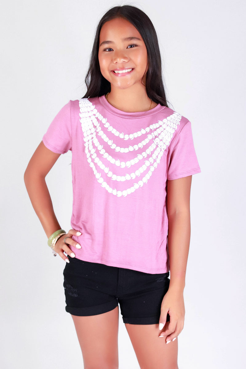 Jeans Warehouse Hawaii - S/S PRINT 2-16 - 5 STRAND PIKAKE LEI TEE | KIDS SIZE 2-16 | By LUZ