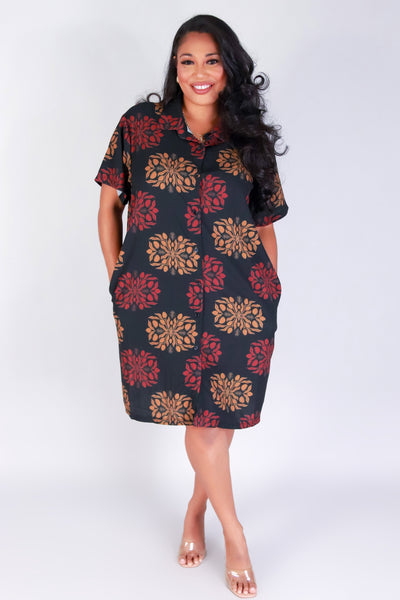 Jeans Warehouse Hawaii - PLUS PLUS WOVEN PRINT DRESSES - MANGO QUILT BUTTON DOWN DRESS | By LUZ