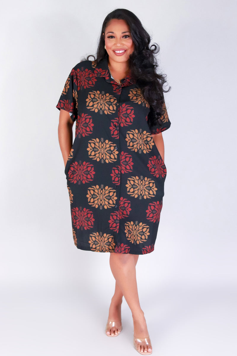 Jeans Warehouse Hawaii - PLUS PLUS WOVEN PRINT DRESSES - MANGO QUILT BUTTON DOWN DRESS | By LUZ