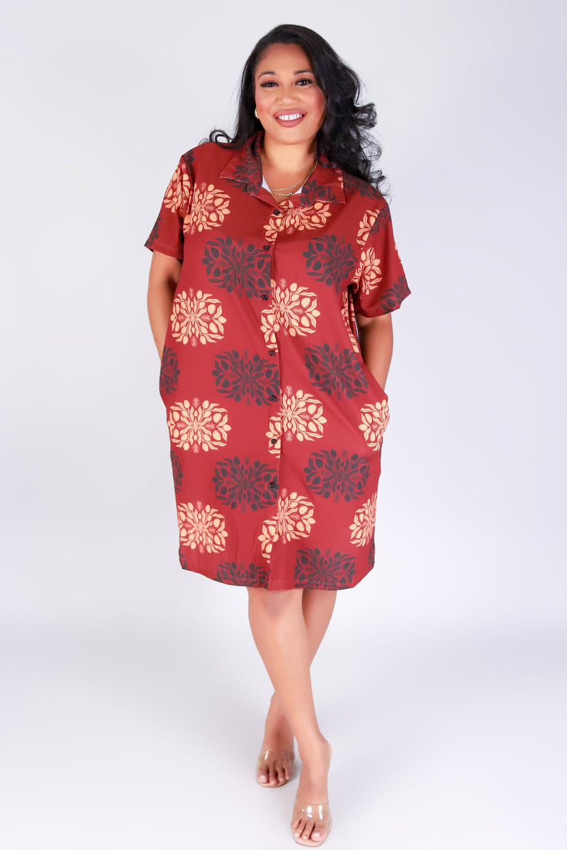 Jeans Warehouse Hawaii - PLUS PLUS WOVEN PRINT DRESSES - MANGO QUILT BUTTON DOWN DRESS | By LUZ