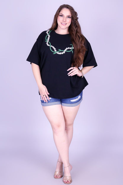 TI LEAF PIKAKE OVERSIZED LEI TEE