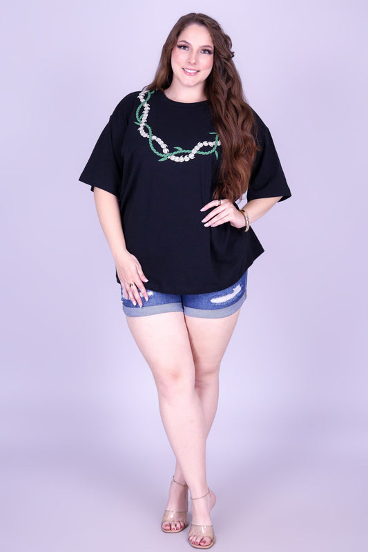 TI LEAF PIKAKE OVERSIZED LEI TEE