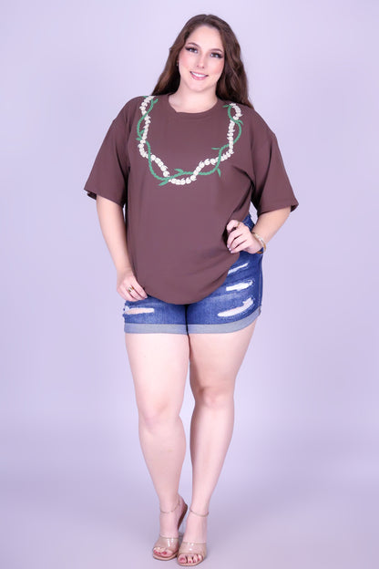 TI LEAF PIKAKE OVERSIZED LEI TEE