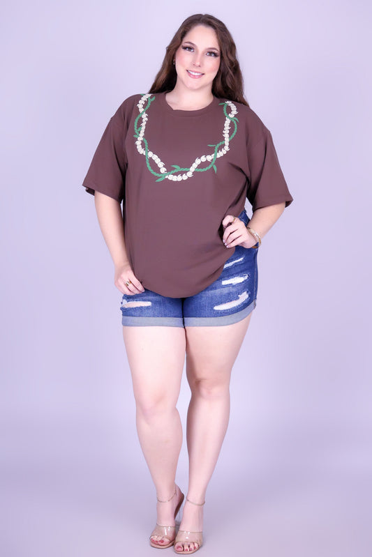 TI LEAF PIKAKE OVERSIZED LEI TEE