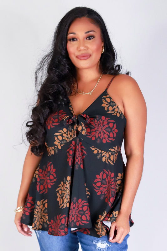 Jeans Warehouse Hawaii - PLUS S/L PRINT WOVEN TOPS - MANGO QUILT TIE FRONT TOP | By LUZ