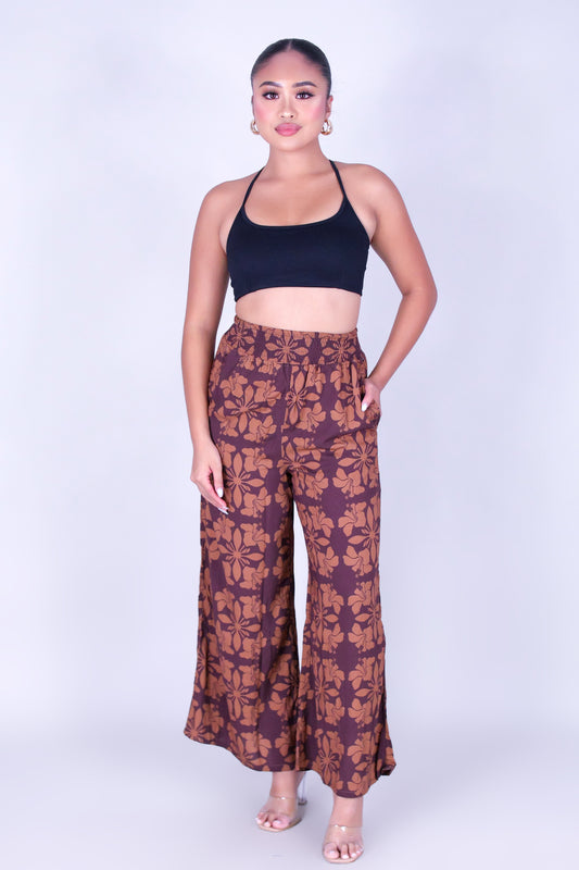 HIBISCUS QUILT SMOCKED WAIST PANTS