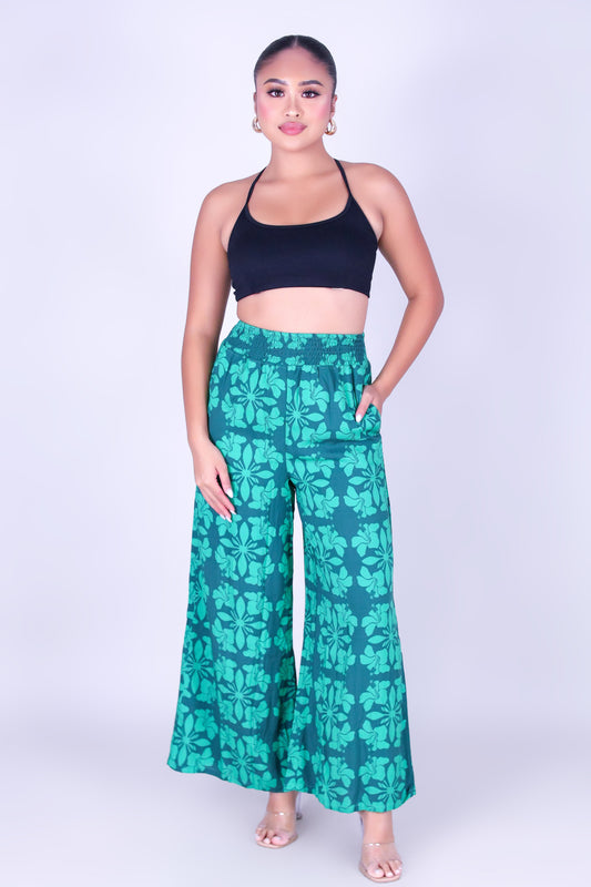 HIBISCUS QUILT SMOCKED WAIST PANTS