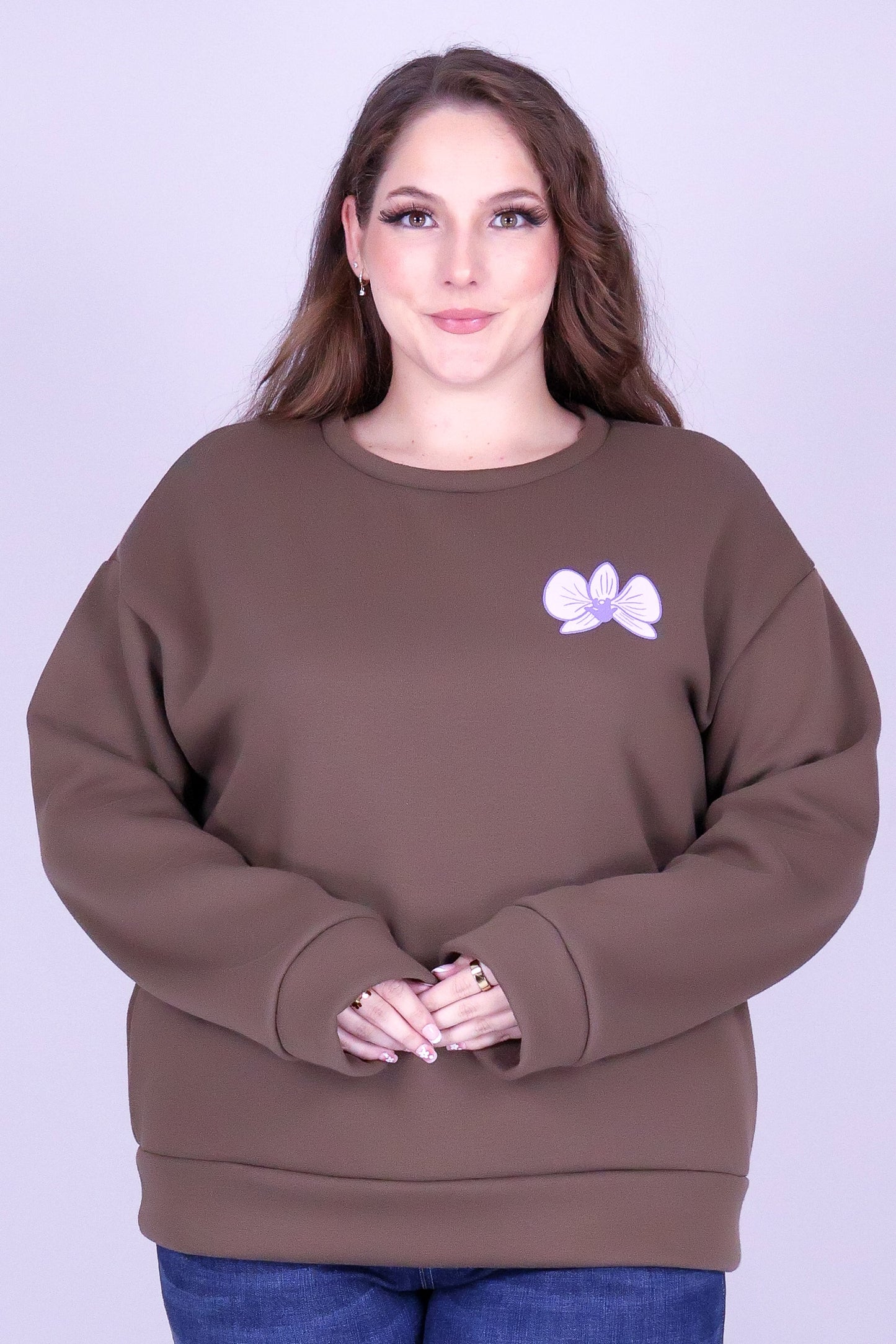 ORCHID CROWN FLOWER LEI BACK SWEATER