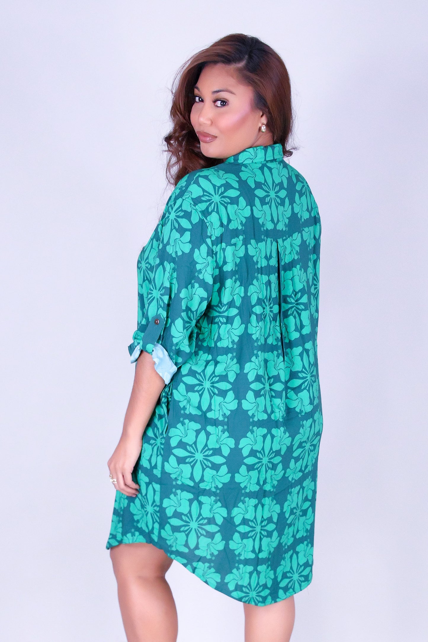 HIBISCUS QUILT BUTTON DOWN DRESS