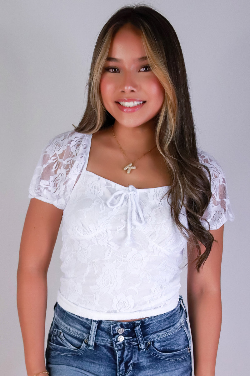 Jeans Warehouse Hawaii - SS CASUAL SOLID - HEART IN LACE TOP | By POPULAR 21