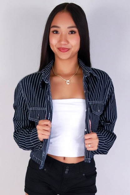 Jeans Warehouse Hawaii - DENIM JACKETS - DEEP BLUE STRIPED DENIM JACKET | By ACTIVE USA