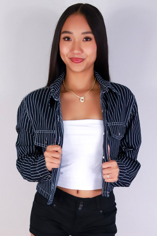 DEEP BLUE STRIPED DENIM JACKET