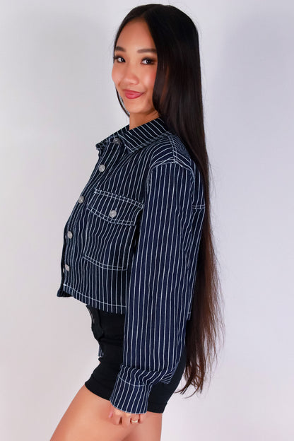 Jeans Warehouse Hawaii - DENIM JACKETS - DEEP BLUE STRIPED DENIM JACKET | By ACTIVE USA