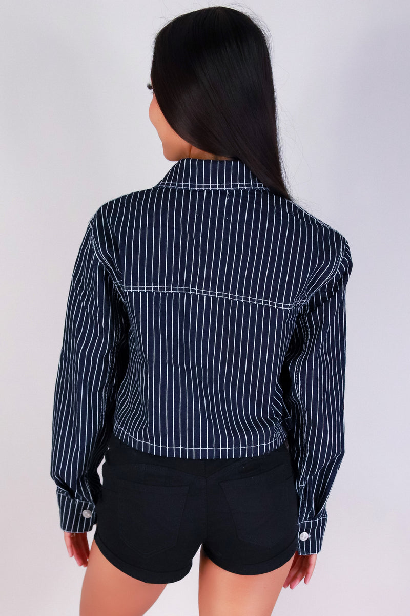 Jeans Warehouse Hawaii - DENIM JACKETS - DEEP BLUE STRIPED DENIM JACKET | By ACTIVE USA