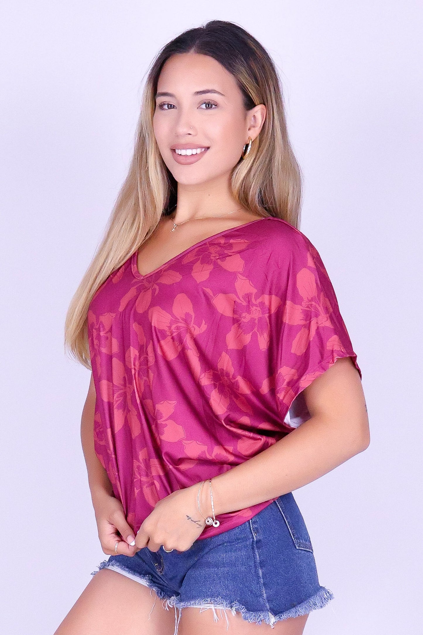 SILK FLOSS TREE FLOWER DOLMAN TOP