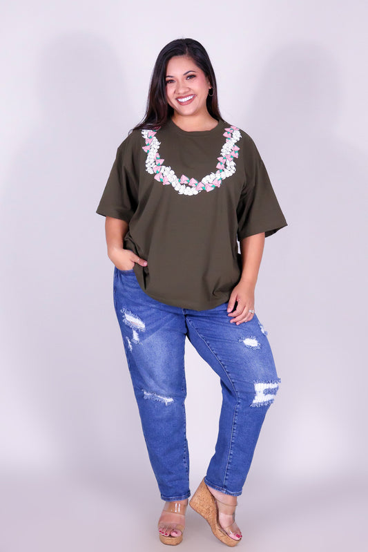 2 PIKAKE LOKELANI OVERSIZED LEI TEE