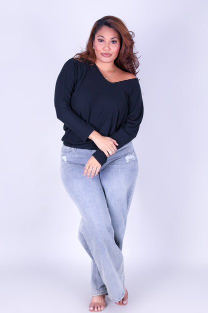RIBBED CHARM LONG SLEEVE TOP
