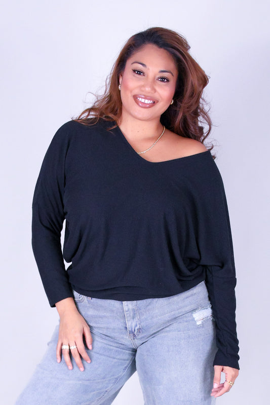 RIBBED CHARM LONG SLEEVE TOP