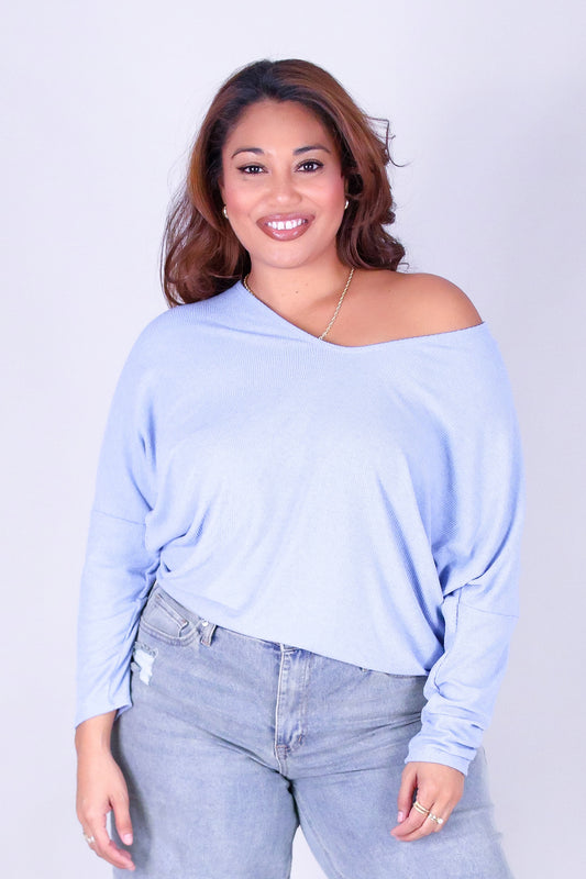 RIBBED CHARM LONG SLEEVE TOP