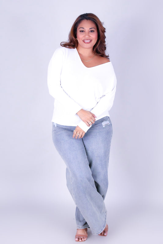 RIBBED CHARM LONG SLEEVE TOP