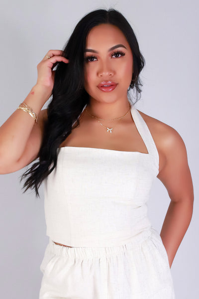 Jeans Warehouse Hawaii - S/L SOLID WOVEN TOPS - TIED IN STYLE HALTER TOP | By OLIVE & CO