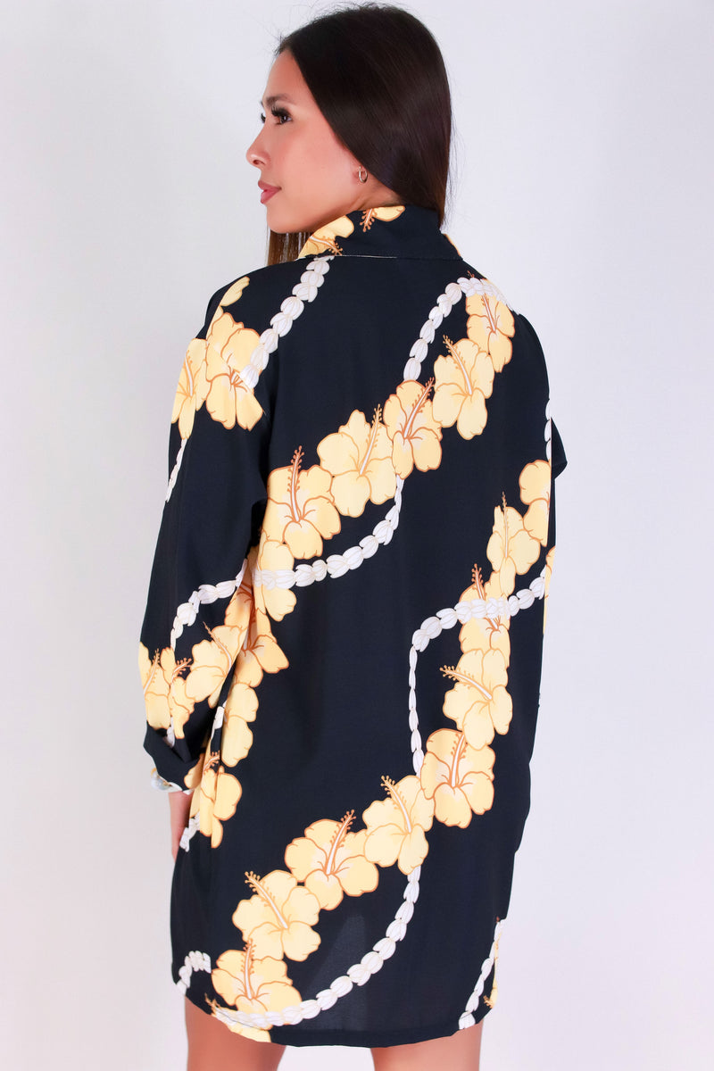 Jeans Warehouse Hawaii - SLEEVE LONG PRINT DRESSES - HIBISCUS PIKAKE BUTTON DOWN DRESS | By LUZ